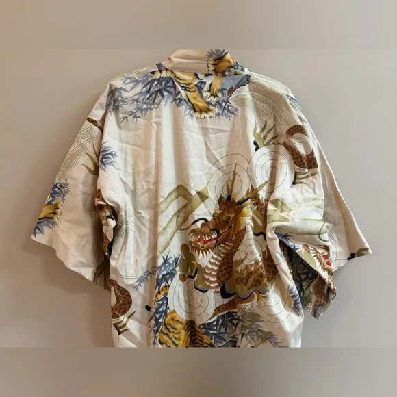 Vintage Japanese Tiger & Dragon 100% Cotton Kimono Wrap Robe, 58 Inches Length - Picture 9 of 15